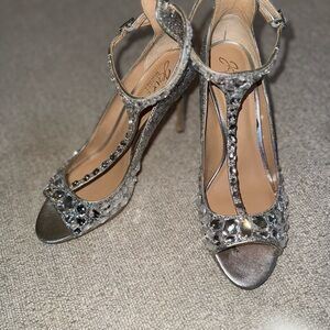 Jewel Badgley Mischka Glittering Silver Heels
